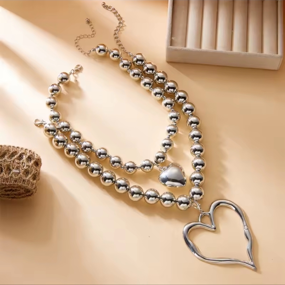 Silver Heart Necklace Set - Picture 3 of 9